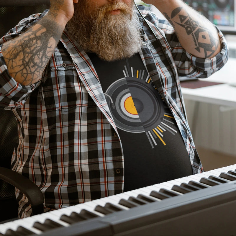 Camiseta Masculina GuGi Disco de Vinil Alto-falantes Música Retro Rock Anos 70 CM01