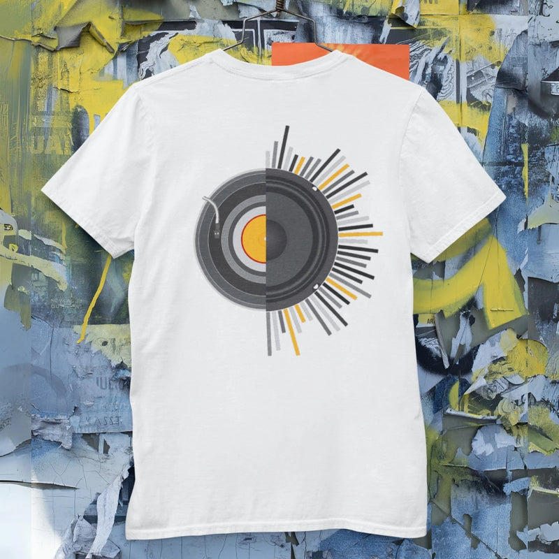 Camiseta Masculina GuGi Disco de Vinil Alto-falantes Música Retro Rock Anos 70 CM01