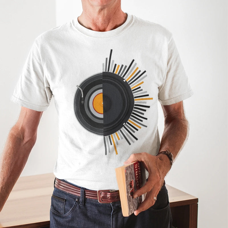 Camiseta Masculina GuGi Disco de Vinil Alto-falantes Música Retro Rock Anos 70 CM01