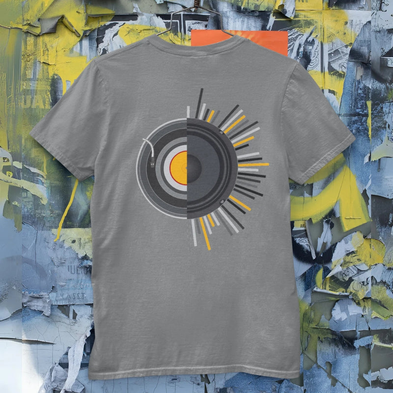 Camiseta Masculina GuGi Disco de Vinil Alto-falantes Música Retro Rock Anos 70 CM01