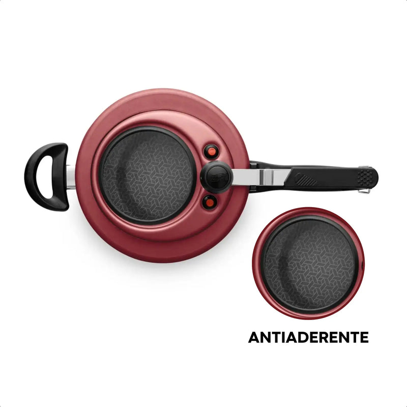Panela De Pressão Antiaderente 4,5L, Visor de Vidro, Vermelho Cereja