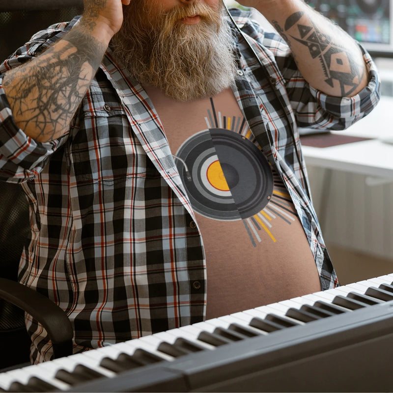 Camiseta Masculina GuGi Disco de Vinil Alto-falantes Música Retro Rock Anos 70 CM01