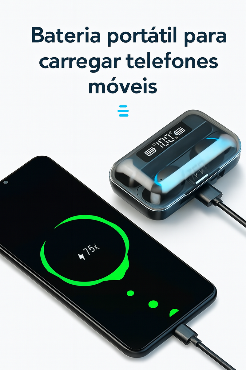 Fone de ouvido, F9-5 sem fio - com display LED