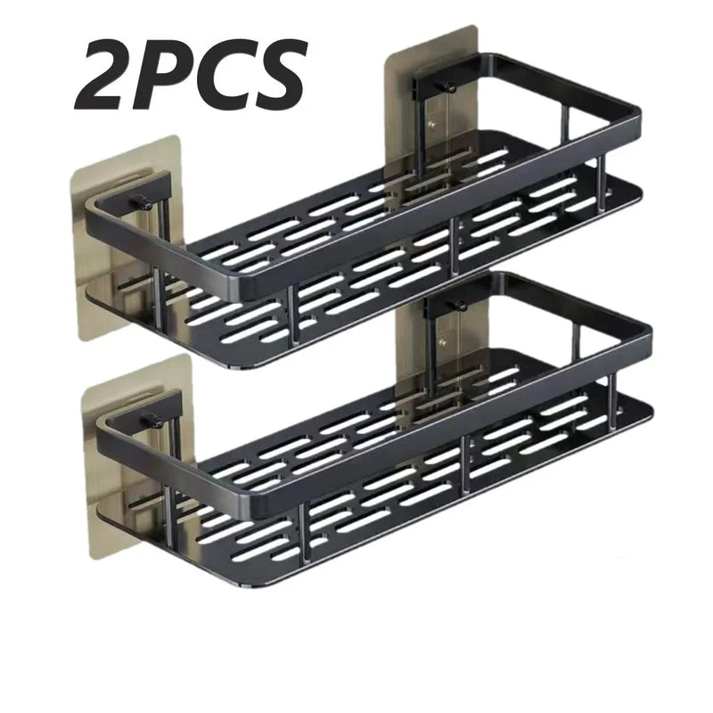 Prateleiras de banheiro inovadoras sem furadeiras - Conjunto de 2 organizadores que economizam espaço para artigos de higiene pessoal e toalhas