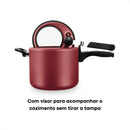 Panela De Pressão Antiaderente 4,5L, Visor de Vidro, Vermelho Cereja
