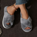 Cross Warm Fluffy Furry Slippers Women Lightweight Flat Heels Fur Slides Woman Autumn Winter Open Toe Non Slip Home Floor Shoes