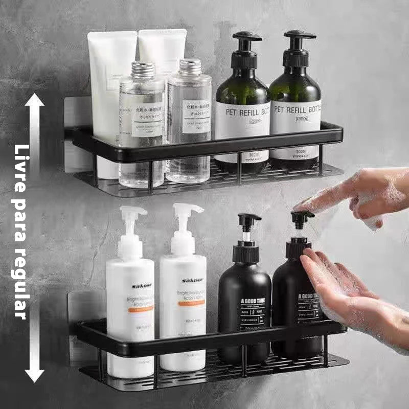 Prateleiras de banheiro inovadoras sem furadeiras - Conjunto de 2 organizadores que economizam espaço para artigos de higiene pessoal e toalhas